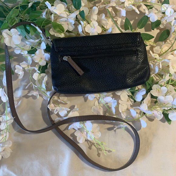 Chaps Black & Brown Faux Leather Crossbody Bag Adjustable Strap & Silver-Tone Ac - Picture 4 of 8